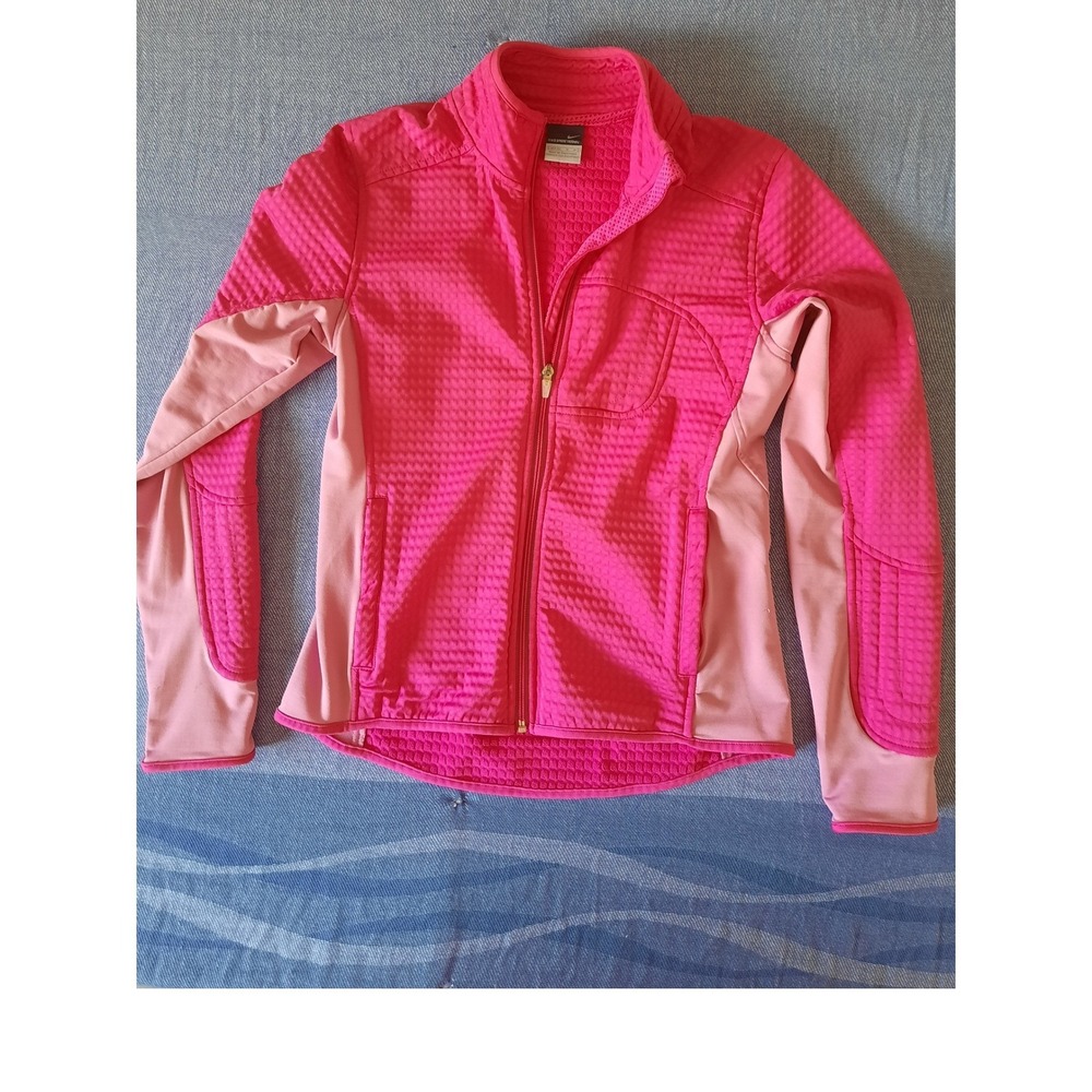 Nike Sphere Thermal Full Zip Jacket Pink Waffle Knit Mock Neck Mens Medium SEE‎